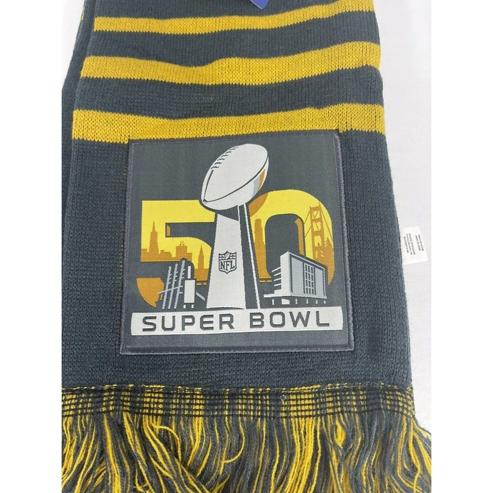 Super Bowl 50‎ Broncos Panthers Scarf San Francisco Bay Area Gray Yellow NEW
